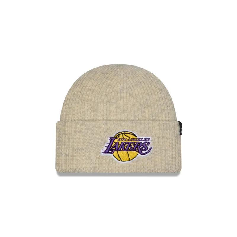 Los Angeles Lakers Woolen Heather Gray Short Cuff Knit Beanie Hat made by New Era
