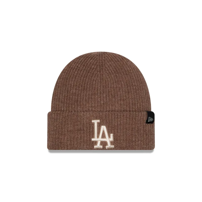 Los Angeles Dodgers Woolen Tan Short Cuff Knit Beanie Hat made by New Era