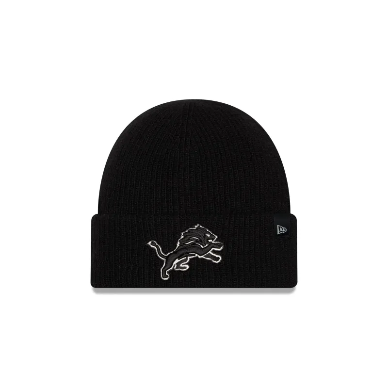 Detroit Lions Woolen Black Short Cuff Knit Beanie Hat made by New Era