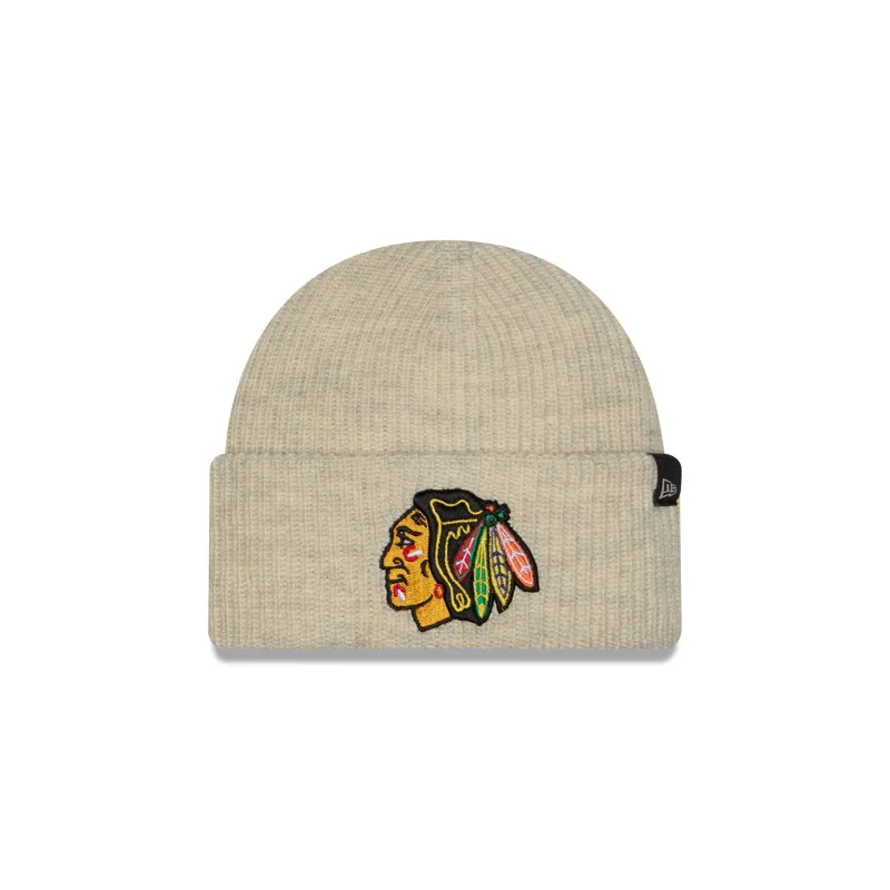 Chicago Blackhawks Woolen Heather Gray Short Cuff Knit Beanie Hat made by New Era