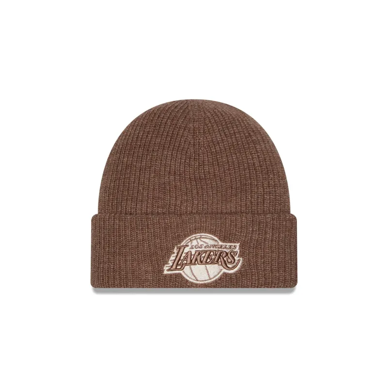 Los Angeles Lakers Woolen Tan Short Cuff Knit Beanie Hat made by New Era