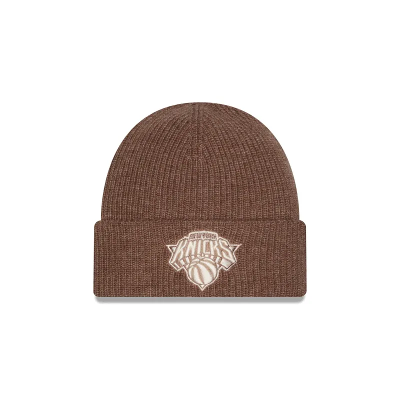 New York Knicks Woolen Tan Short Cuff Knit Beanie Hat made by New Era
