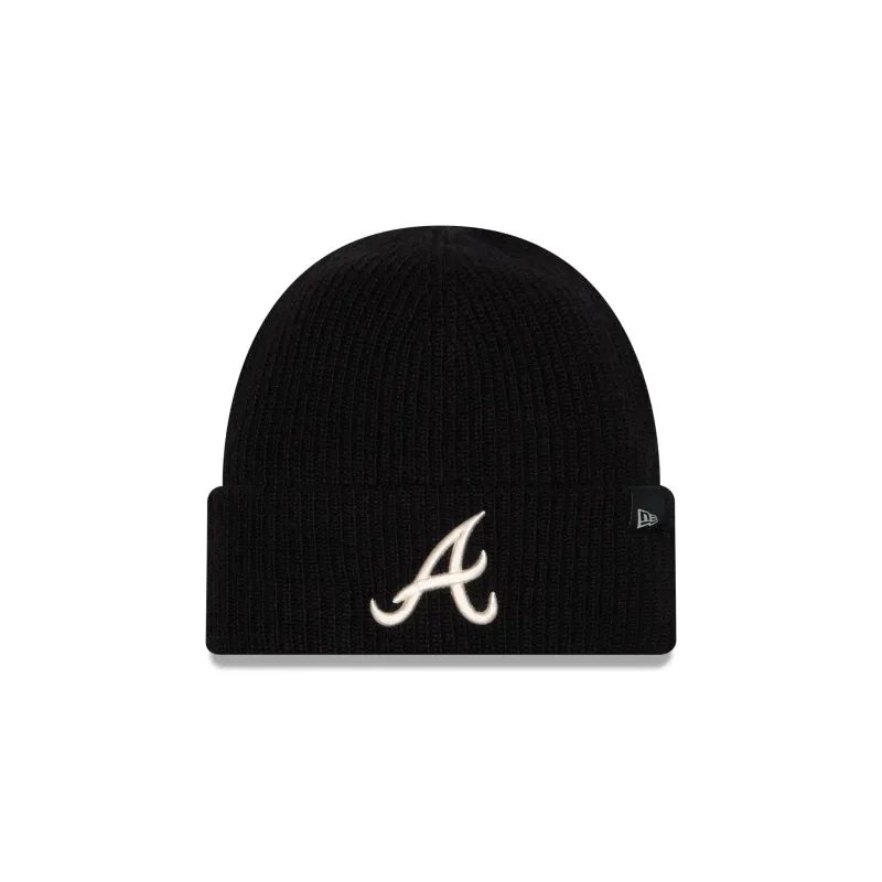 Atlanta Braves Woolen Black Short Cuff Knit Beanie Hat made by New Era