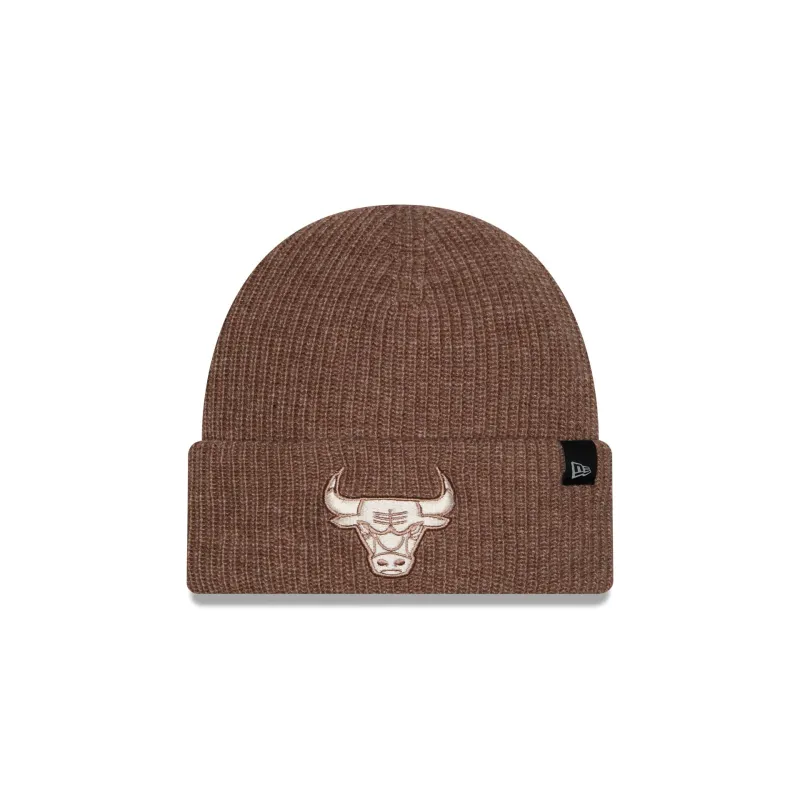 Chicago Bulls Woolen Tan Short Cuff Knit Beanie Hat made by New Era