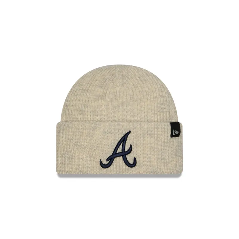 Atlanta Braves Woolen Heather Gray Short Cuff Knit Beanie Hat made by New Era