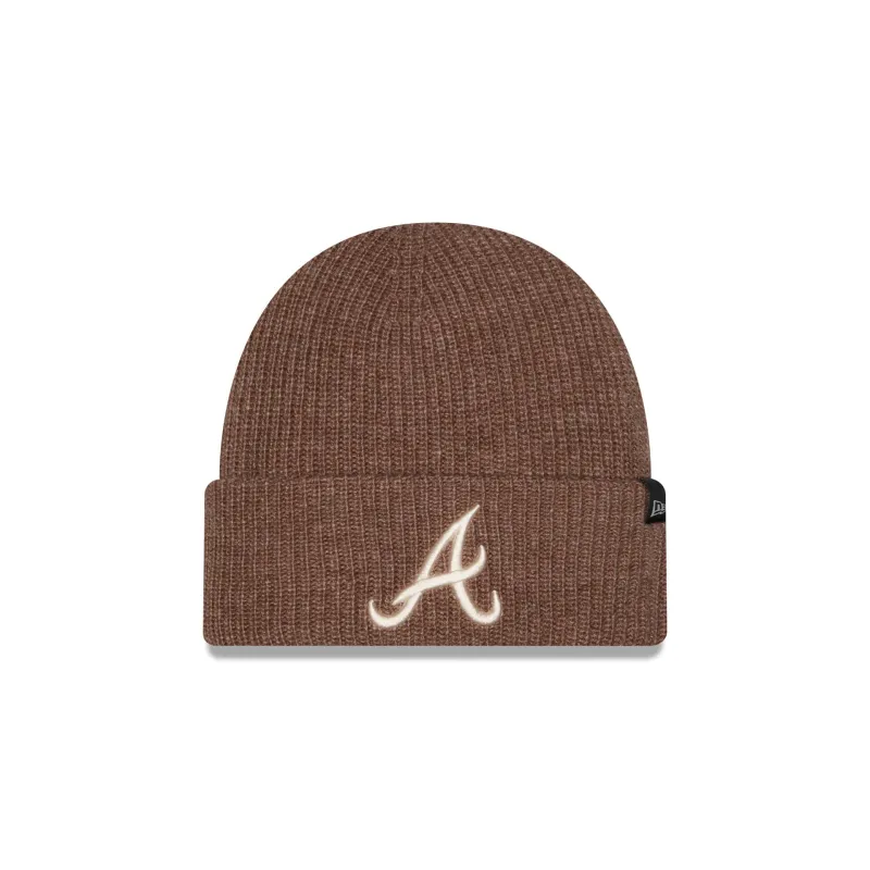 Atlanta Braves Woolen Tan Short Cuff Knit Beanie Hat made by New Era
