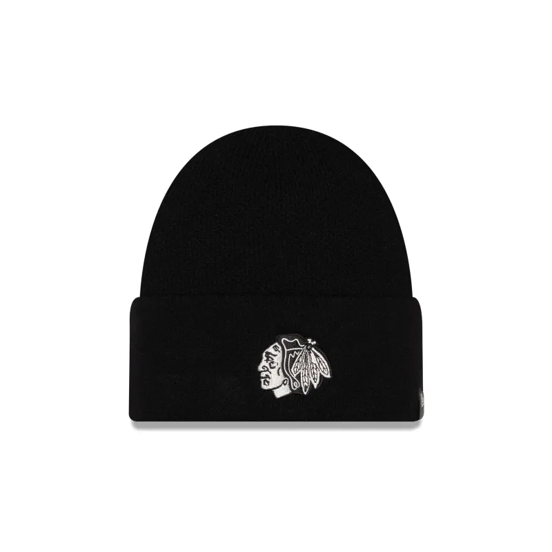 Chicago Blackhawks Cashmere Black Cuffless Knit Beanie Hat made by New Era