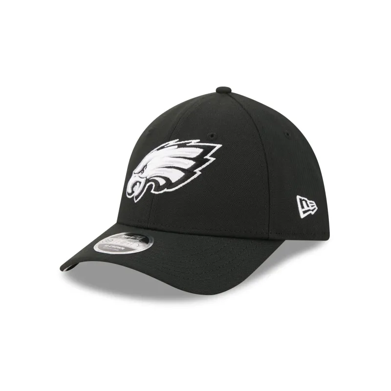 Philadelphia Eagles Poly Black & White 39THIRTY M-Crown Stretch Fit Hat made by New Era