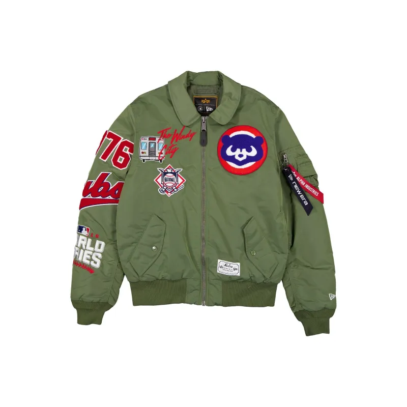 Alpha Industries x Chicago Cubs Sage Green MA-1 Flight Jacket made by New Era