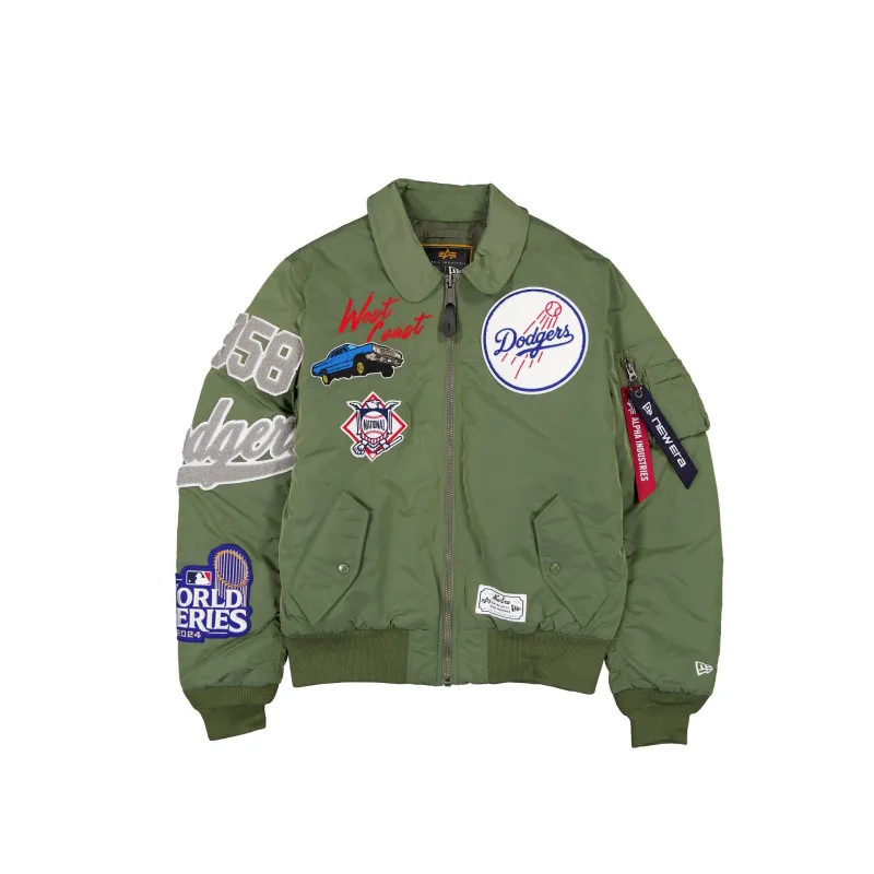 Alpha Industries x Los Angeles Dodgers Sage Green MA-1 Flight Jacket made by New Era