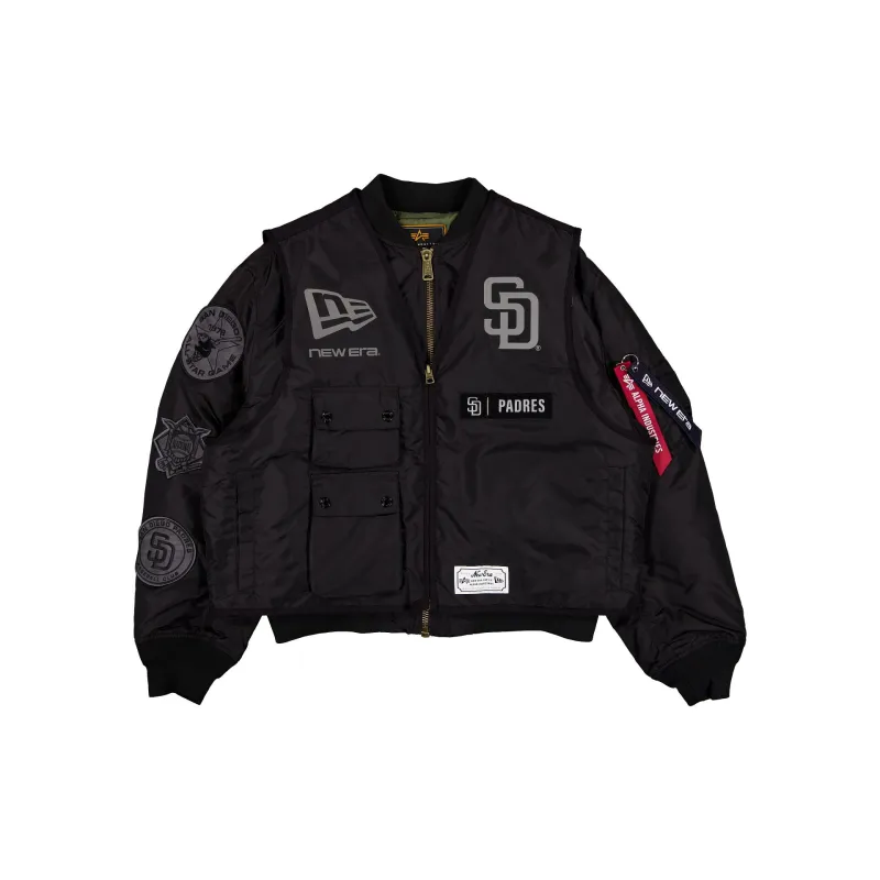 Alpha Industries x San Diego Padres Black 2-in-1 MA-1 Flight Jacket + Vest made by New Era