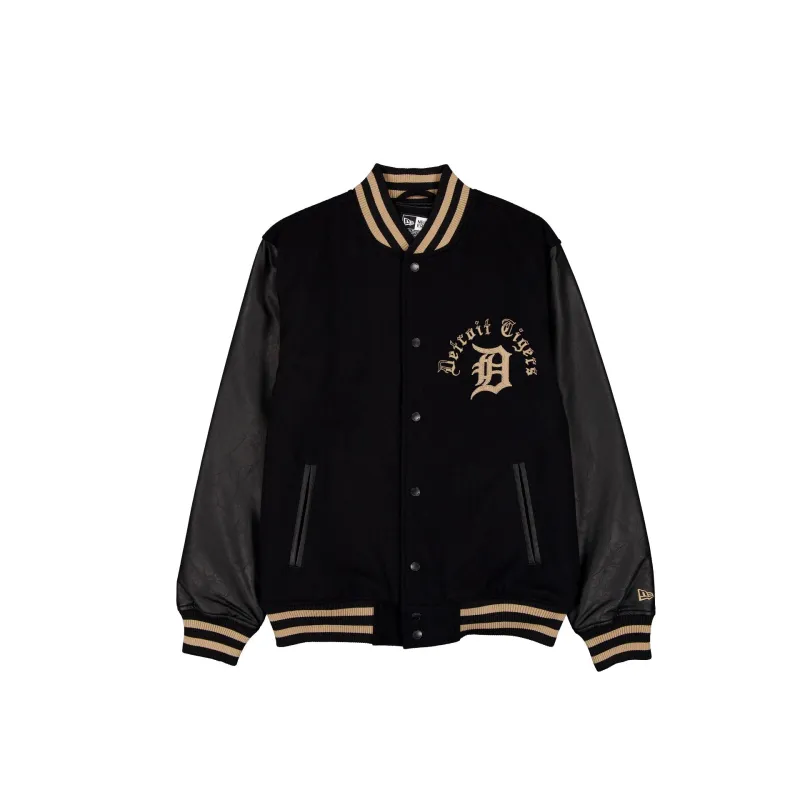 Detroit Tigers Gothic Lettering Black Wool Varsity Jacket made by New Era