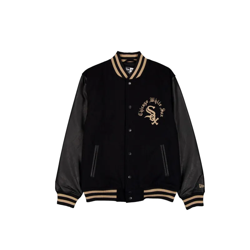 Chicago White Sox Gothic Lettering Black Wool Varsity Jacket made by New Era