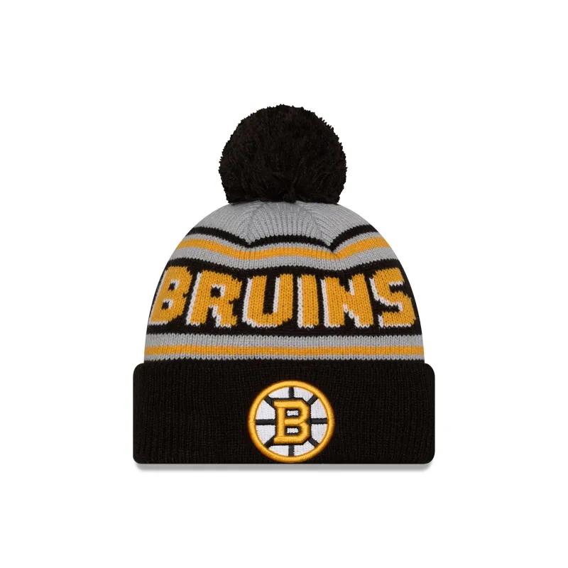 Boston Bruins Stripe Wordmark Pom Knit Hat made by New Era