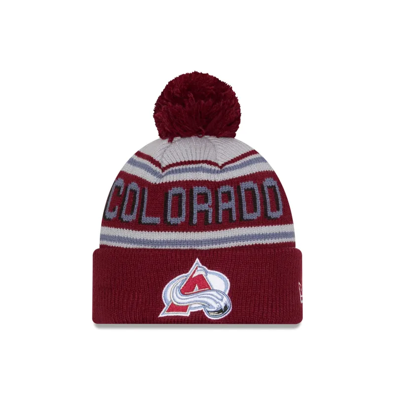 Colorado Avalanche Stripe Wordmark Pom Knit Hat made by New Era