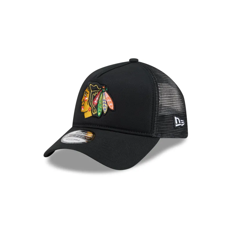 Chicago Blackhawks Black 9FORTY A-Frame Trucker Hat made by New Era