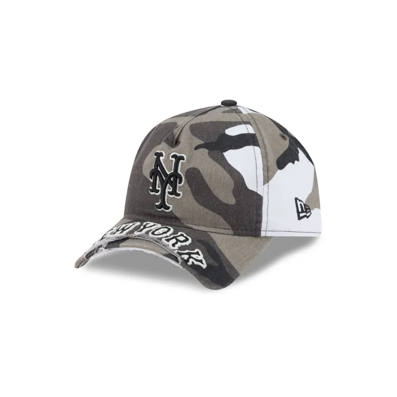 New York Mets Washed Camo 9FORTY A-Frame Unstructured Cut-Off Visor Snapback Hat made by New Era