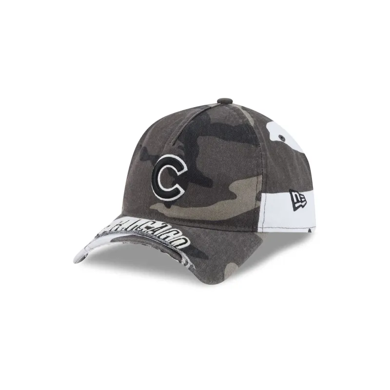 Chicago Cubs Washed Camo 9FORTY A-Frame Unstructured Cut-Off Visor Snapback Hat made by New Era