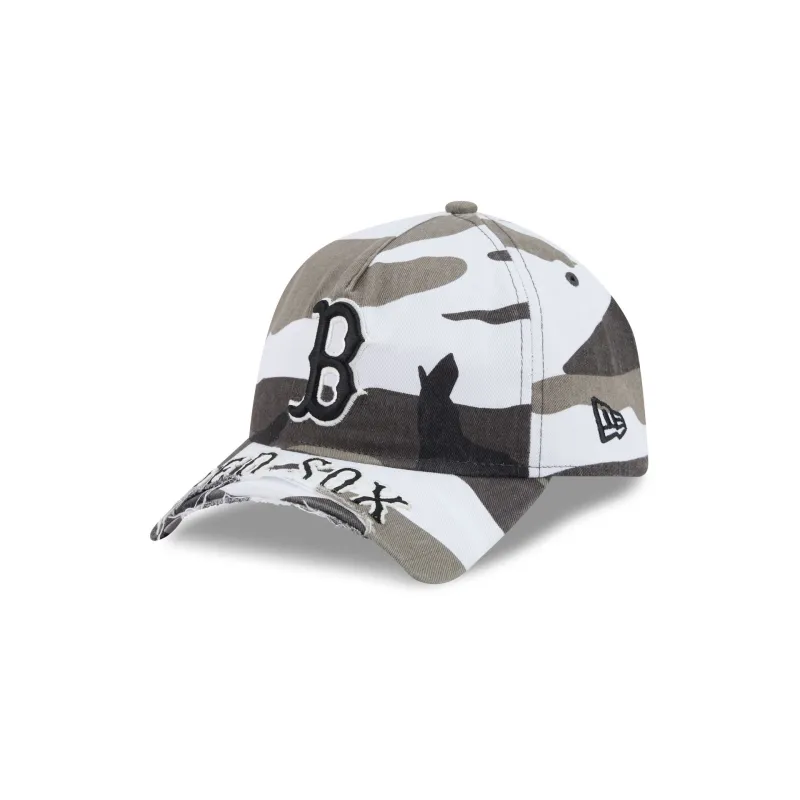 Boston Red Sox Washed Camo 9FORTY A-Frame Unstructured Cut-Off Visor Snapback Hat made by New Era