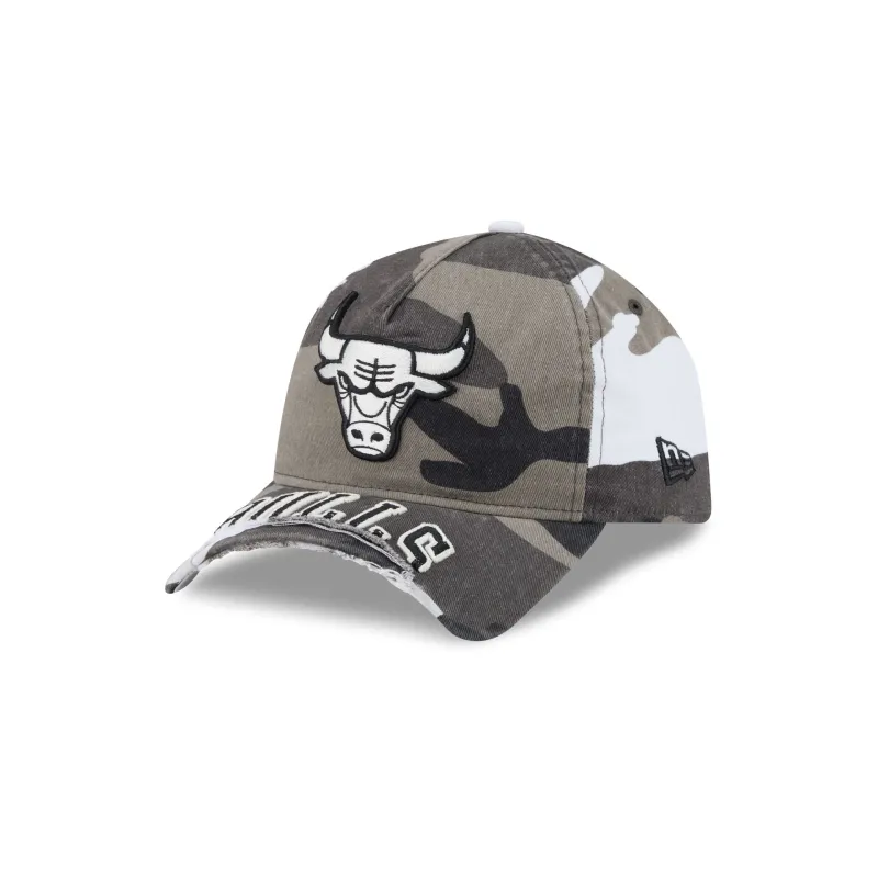 Chicago Bulls Washed Camo 9FORTY A-Frame Unstructured Cut-Off Visor Snapback Hat made by New Era