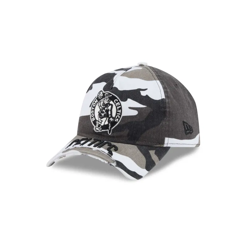 Boston Celtics Washed Camo 9FORTY A-Frame Unstructured Cut-Off Visor Snapback Hat made by New Era