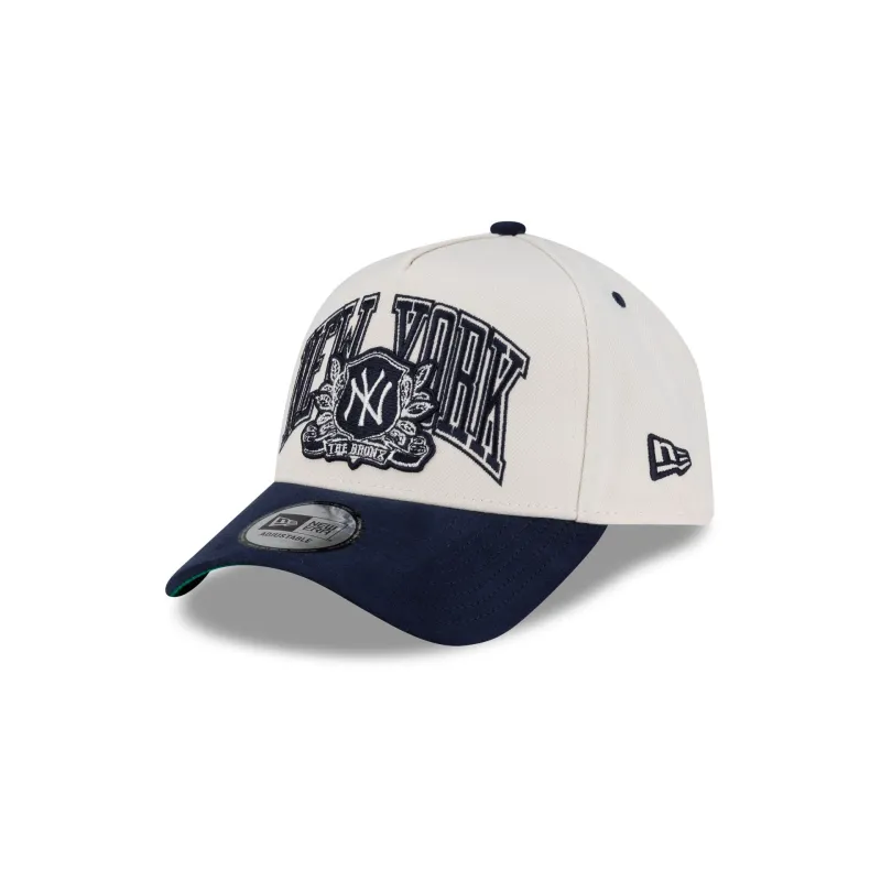 New York Yankees Navy Wordmark Suede 9FORTY A-Frame Snapback Hat made by New Era