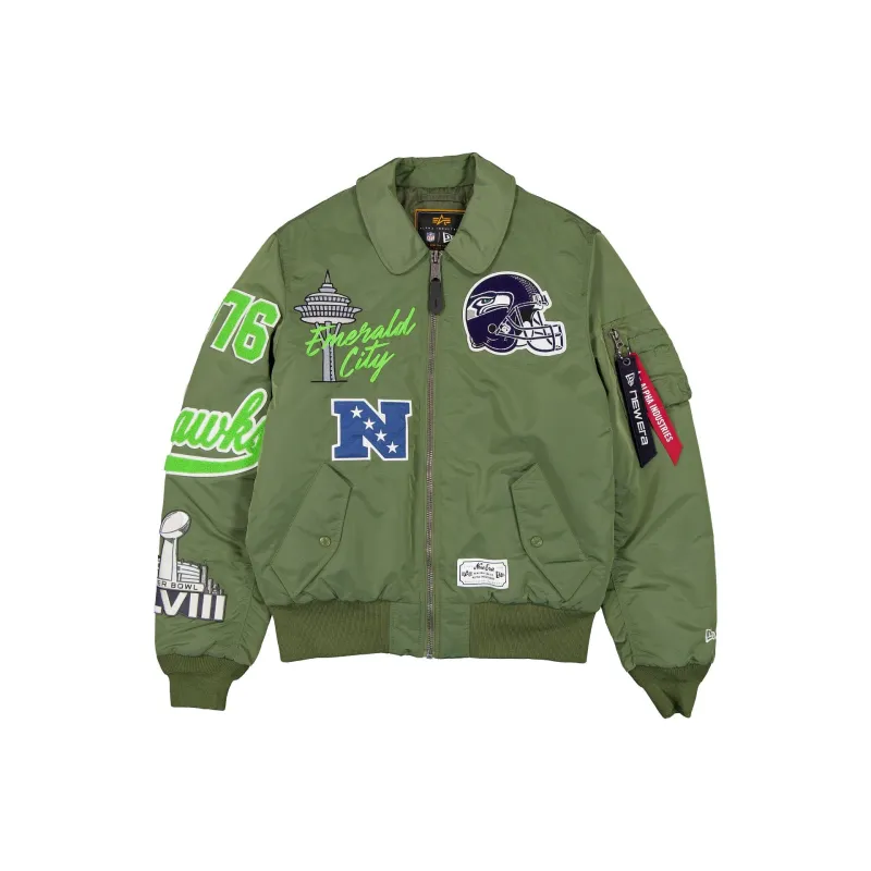 Alpha Industries x Seattle Seahawks Sage Green MA-1 Flight Jacket made by New Era