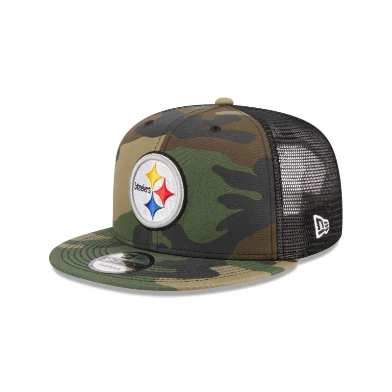Pittsburgh Steelers Camo 9FIFTY Trucker Snapback Hat made by New Era