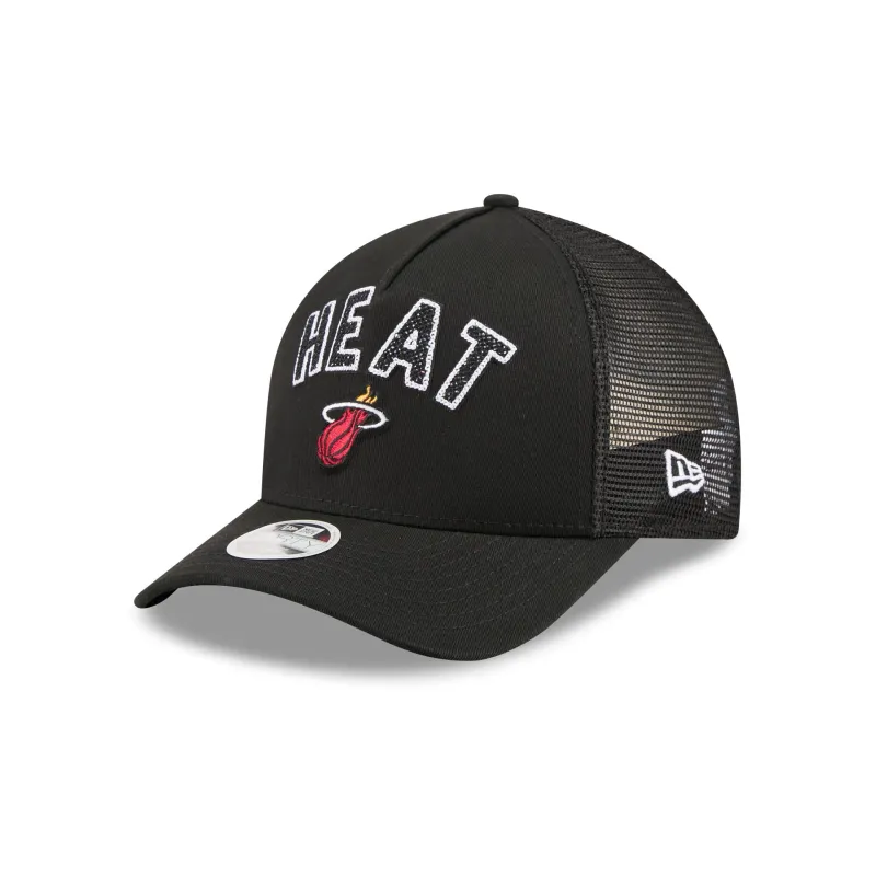 Miami Heat Sequin Wordmark Women's 9FORTY M-Crown A-Frame Trucker Hat made by New Era