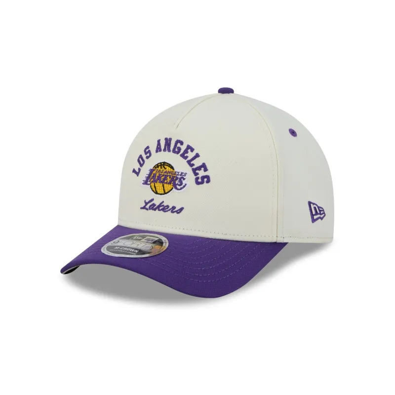 Los Angeles Lakers Arched Graphic Chrome White 9FORTY M-Crown A-Frame Snapback Hat made by New Era