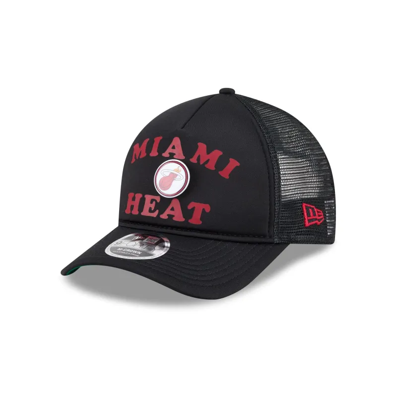 Miami Heat Button 9FORTY M-Crown A-Frame Trucker Hat made by New Era