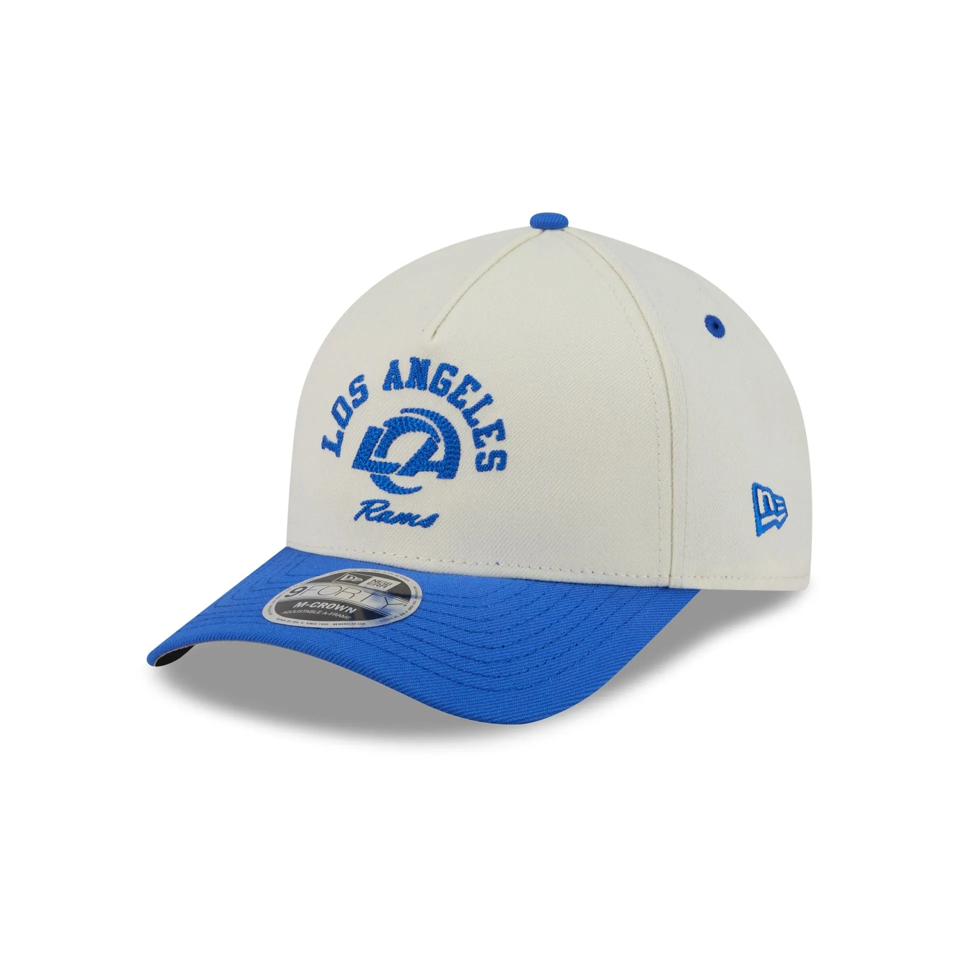 Los Angeles Rams Arched Graphic Chrome White 9FORTY M-Crown A-Frame Snapback Hat sold by New Era