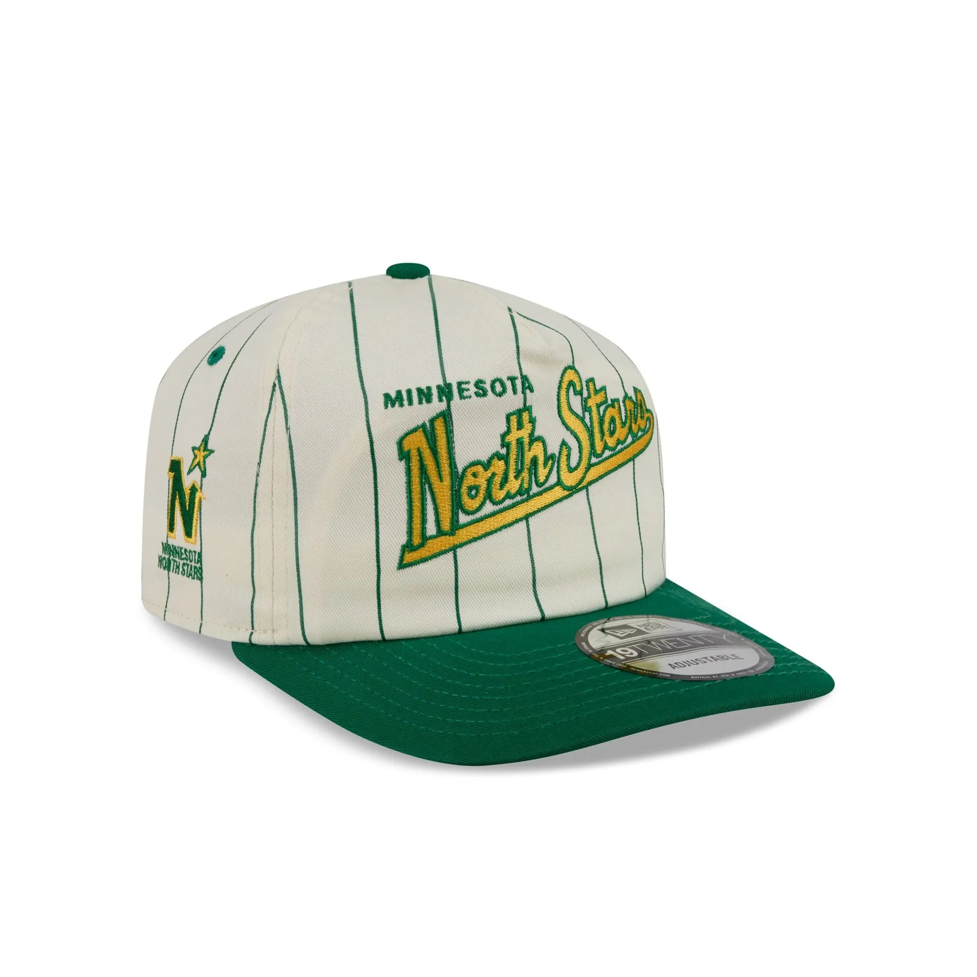 Minnesota North Stars Chrome White Pinstripe 19TWENTY Snapback Hat sold by New Era