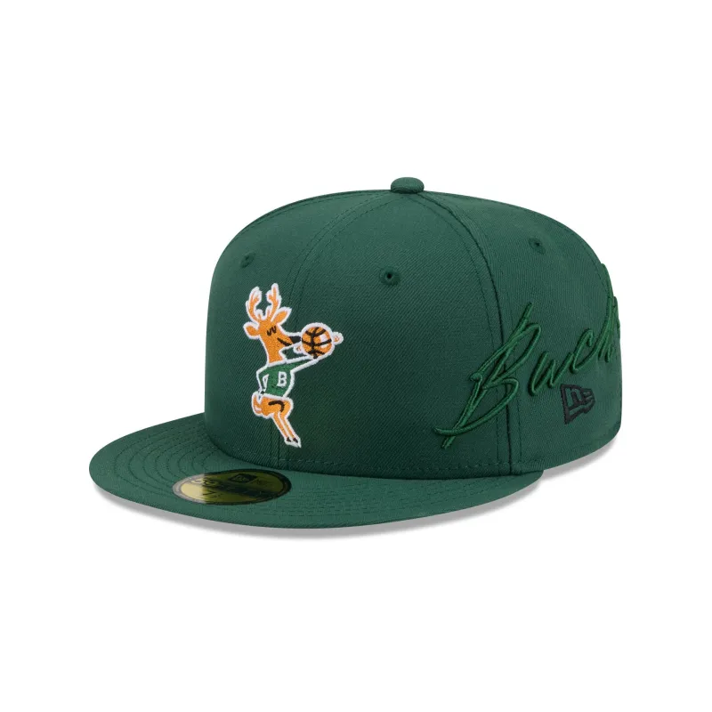 Milwaukee Bucks Side Script 59FIFTY Fitted Hat made by New Era