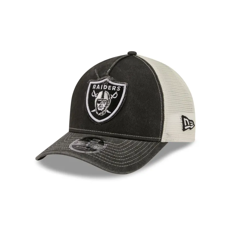 Las Vegas Raiders Frayed Logo 9FORTY M-Crown A-Frame Trucker Hat made by New Era