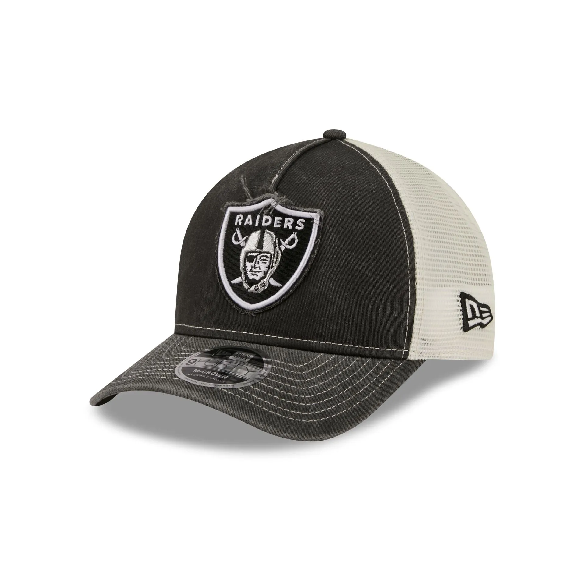 Las Vegas Raiders Frayed Logo 9FORTY M-Crown A-Frame Trucker Hat sold by New Era