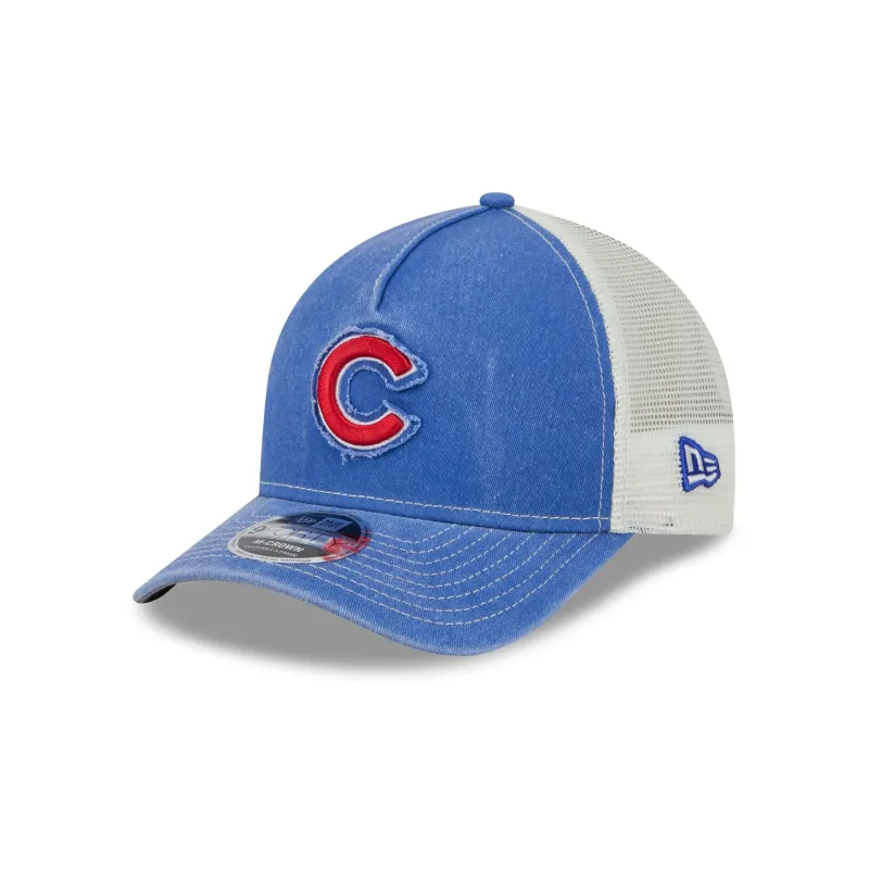 Chicago Cubs Frayed Logo 9FORTY M-Crown A-Frame Trucker Hat made by New Era