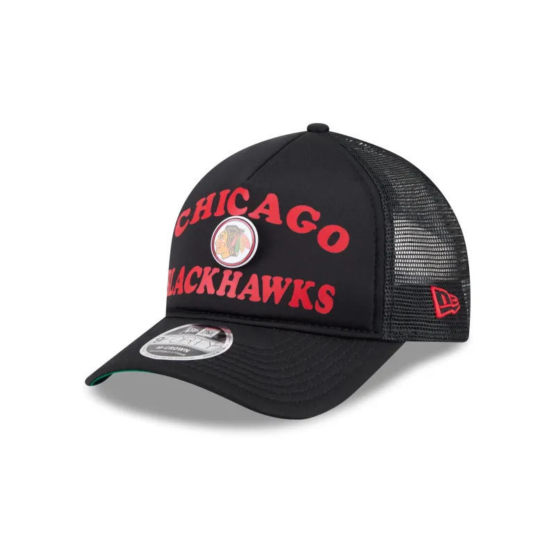 Chicago Blackhawks Button 9FORTY M-Crown A-Frame Trucker Hat made by New Era