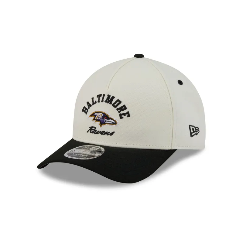 Baltimore Ravens Arched Graphic Chrome White 9FORTY M-Crown A-Frame Snapback Hat made by New Era