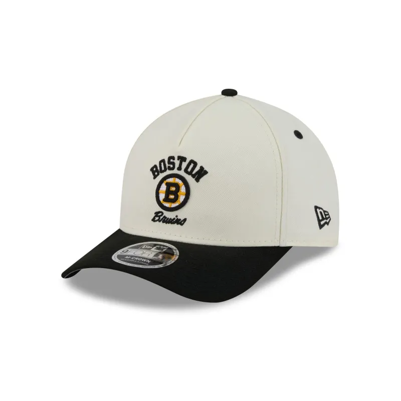 Boston Bruins Arched Graphic Chrome White 9FORTY M-Crown A-Frame Snapback Hat made by New Era