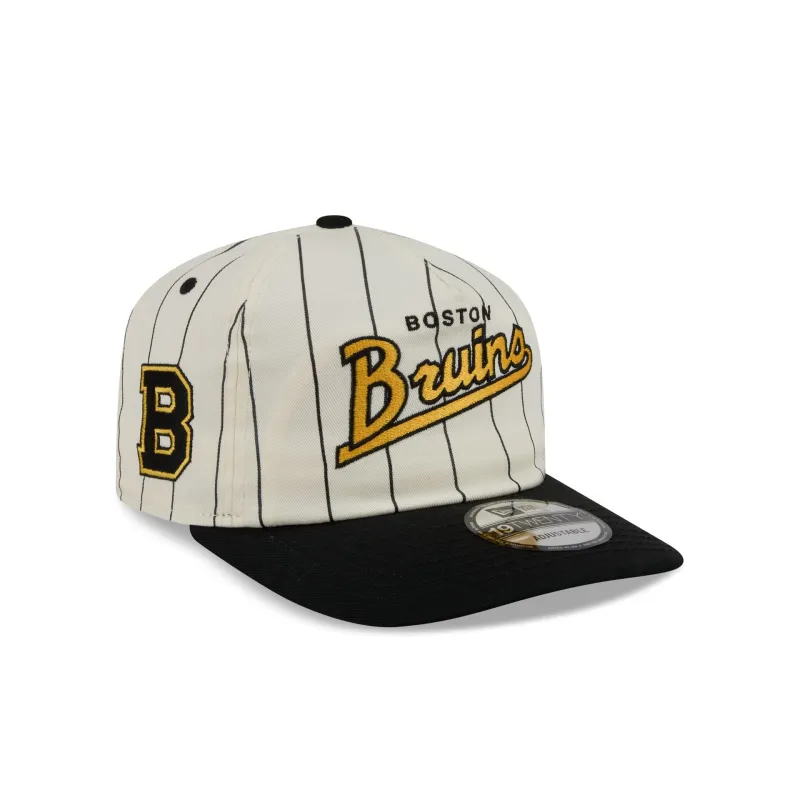 Boston Bruins Chrome White Pinstripe 19TWENTY Snapback Hat made by New Era