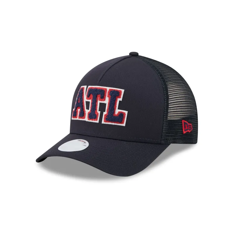 Atlanta Braves Scoreboard Women's 9FORTY M-Crown A-Frame Trucker Hat made by New Era