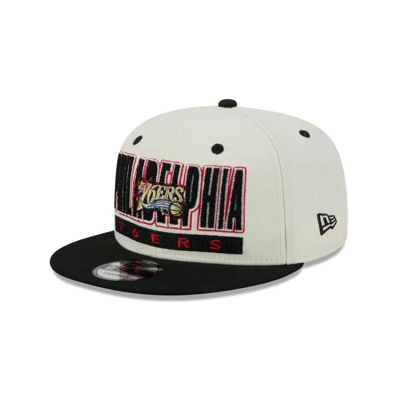 Philadelphia 76ers Classic Stacked Chrome 9FIFTY Snapback Hat made by New Era