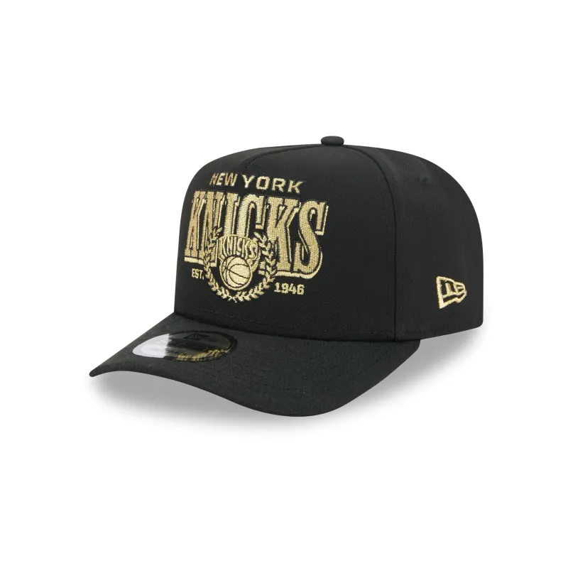 New York Knicks Gold Laurel Black 9FIFTY A-Frame Snapback Hat made by New Era