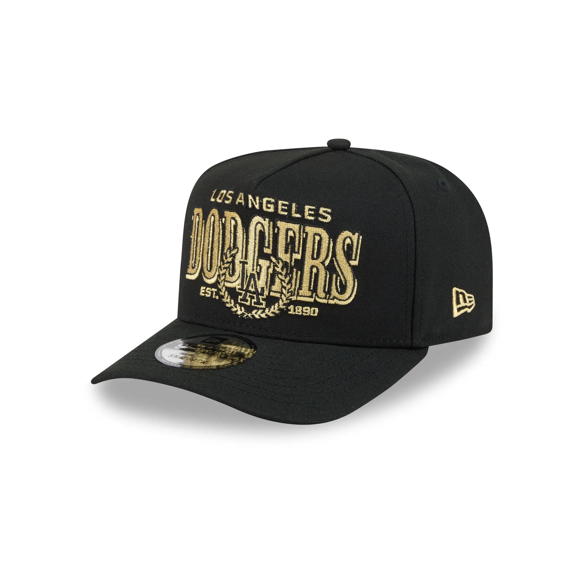 Los Angeles Dodgers Gold Laurel Black 9FIFTY A-Frame Snapback Hat sold by New Era