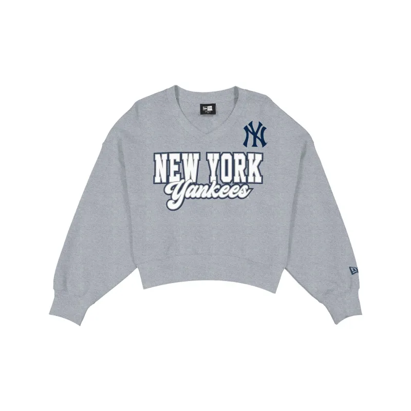 New York Yankees Women's Heather Gray Glitter Crewneck made by New Era