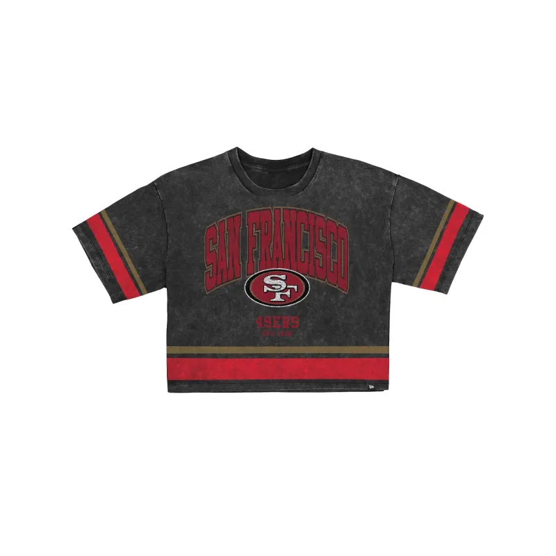 San Francisco 49ers Women's Vintage Stripe Cropped T-Shirt made by New Era
