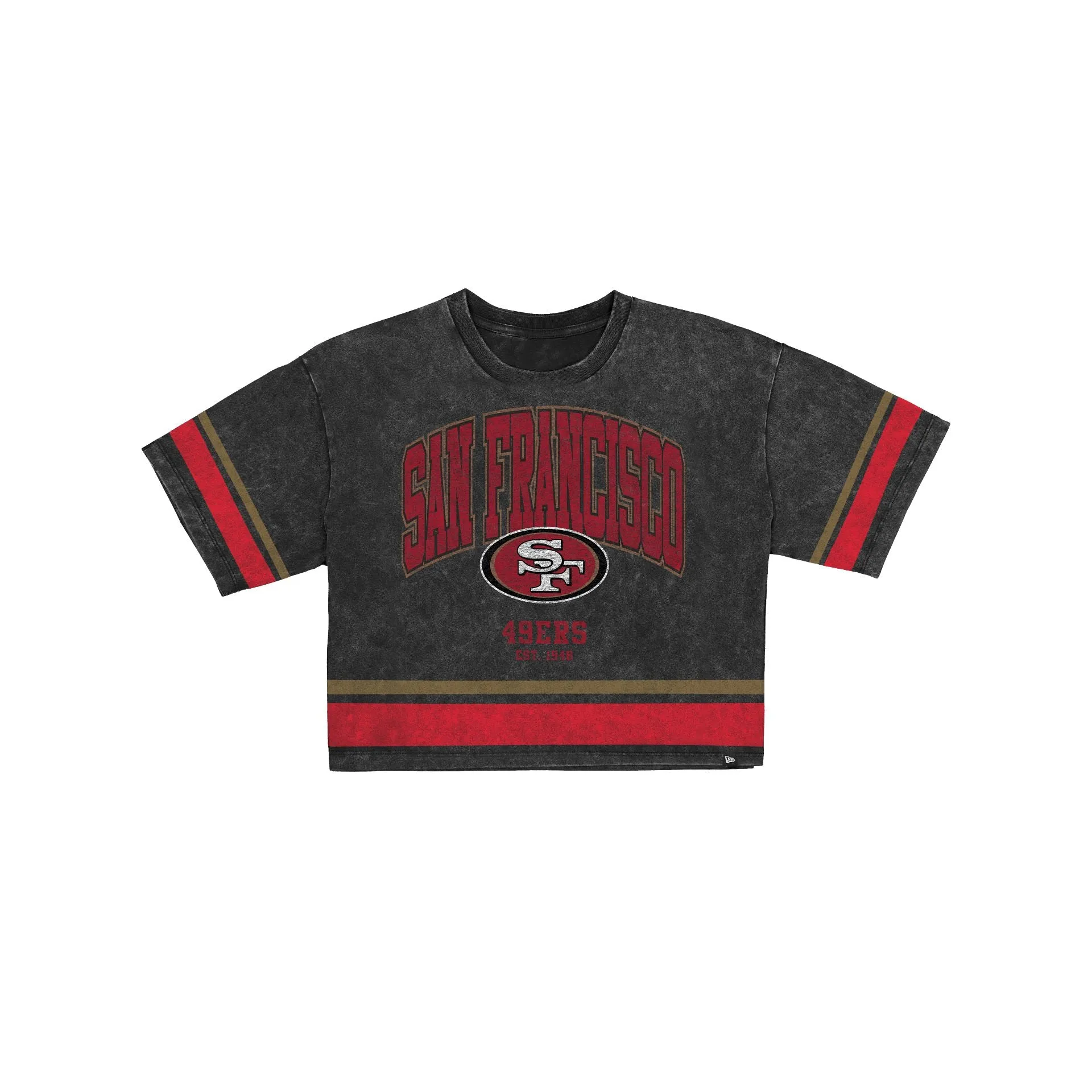 San Francisco 49ers Women's Vintage Stripe Cropped T-Shirt sold by New Era