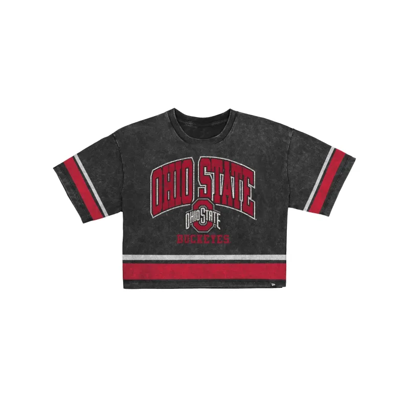 Ohio State Buckeyes Women's Vintage Stripe Cropped T-Shirt made by New Era