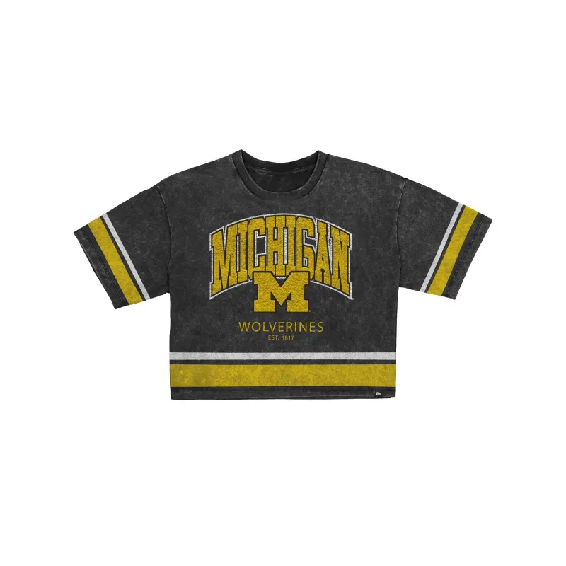 Michigan Wolverines Women's Vintage Stripe Cropped T-Shirt made by New Era